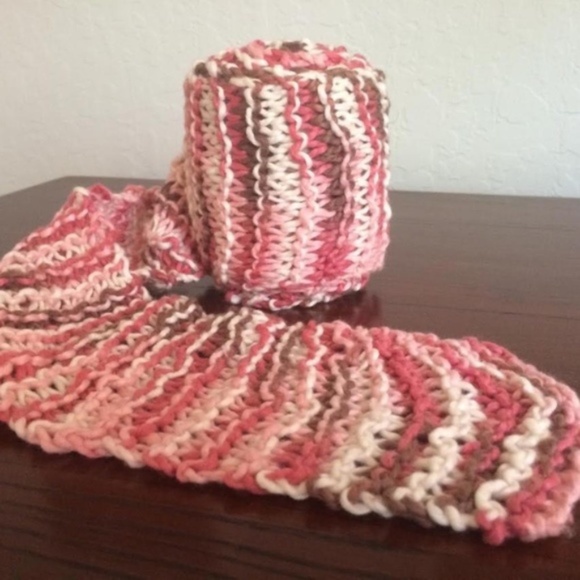 Handmade Accessories - Handmade Pink and Brown Knit Scarf